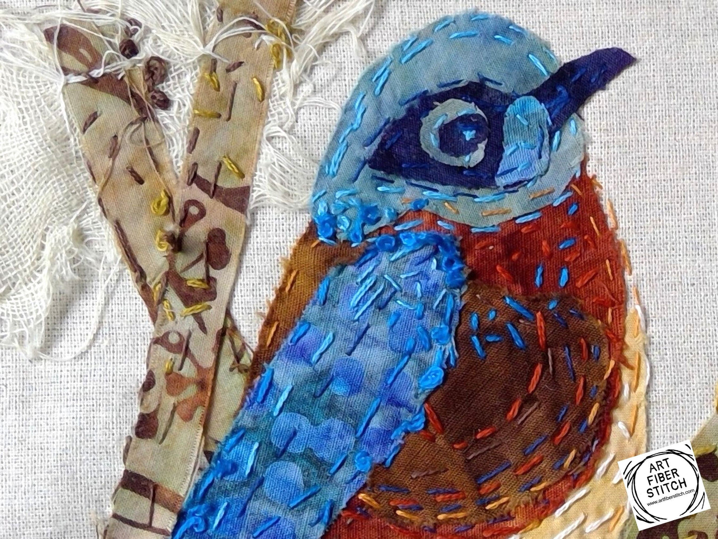 Bluebird Slow Stitching Kit, Beginners Embroidery, easy sewing project, Fabric Collage, Mindful Craft, Stitch Therapy